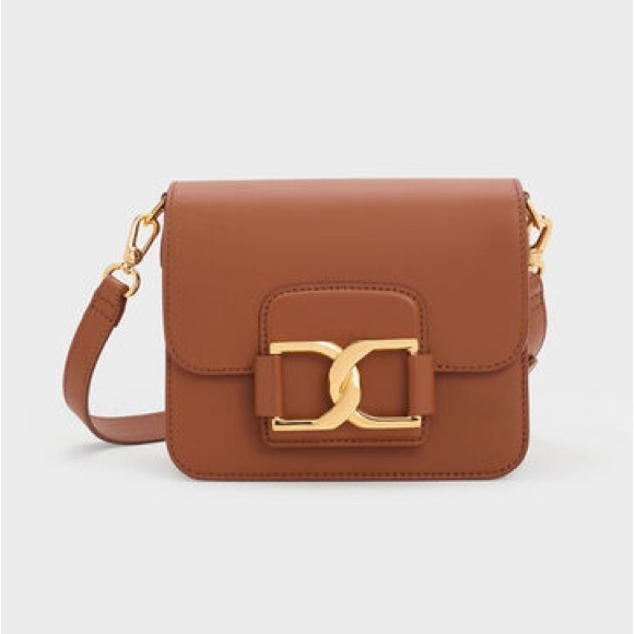 Cognac Gabine Leather Crossbody Bag from Charles and Keith - Picture 2 of 5